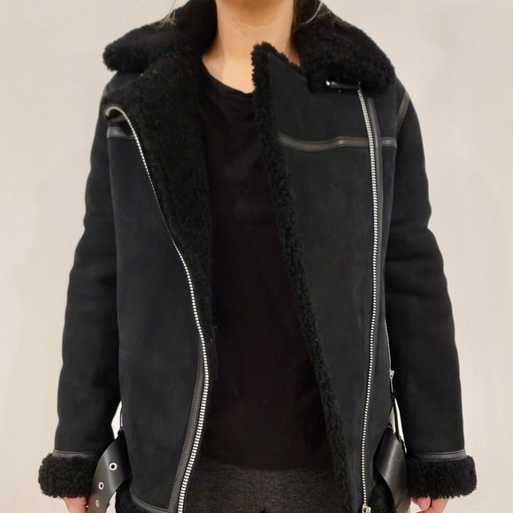 All Saints Black Shearling Coat - Picture 11 of 13